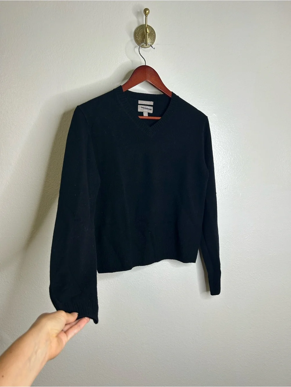 J. Crew 100% Cashmere High V - Neck Black Lightweight Sweater